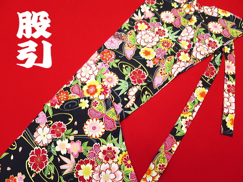 義若オリジナルの股引き 金彩流水に花と蝶 黒